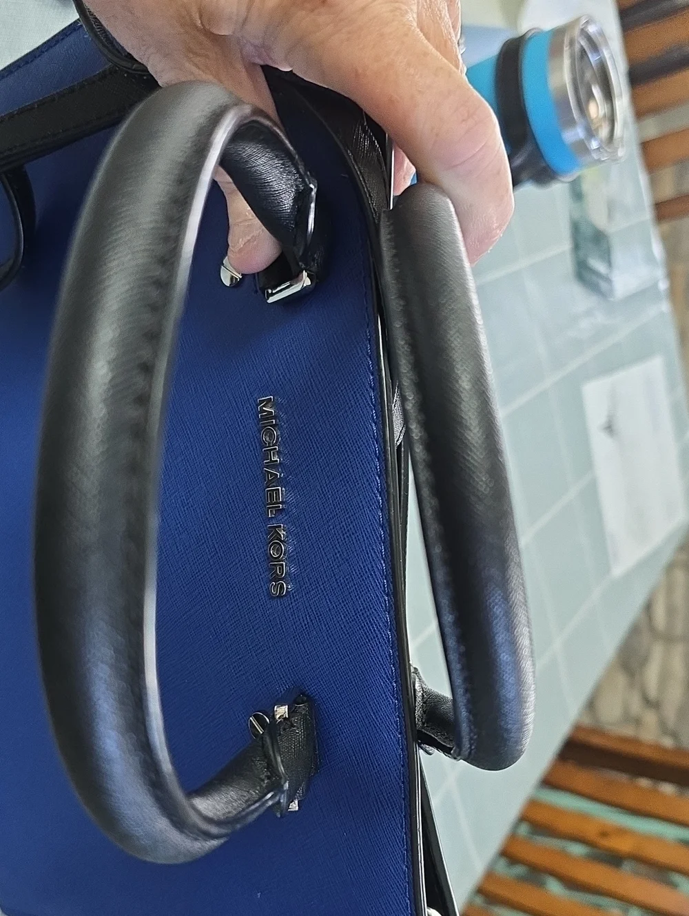 Michael Kors Royal Blue and Black Saffiano Satchel
